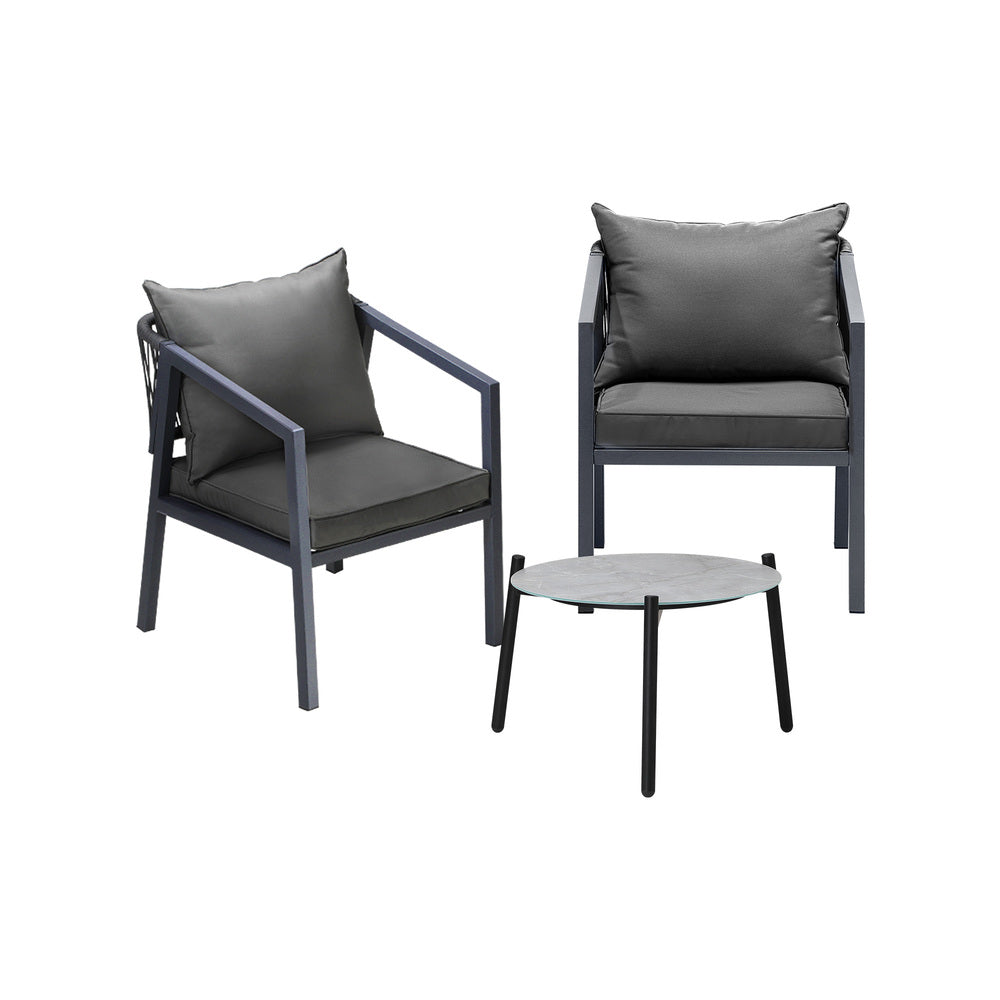 Livsip 3PCS Outdoor Patio Set 50cm Coffee Table Grey Chairs-Outdoor Patio Set-PEROZ Accessories