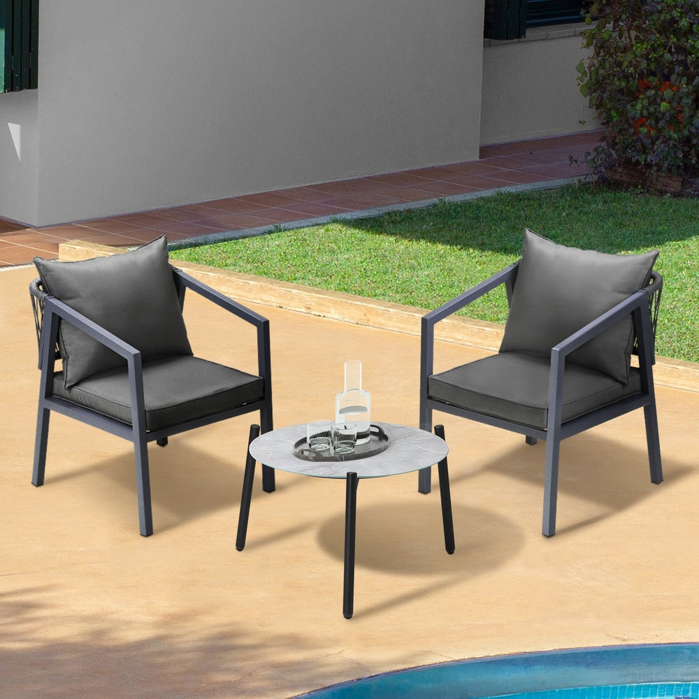 Livsip 3PCS Outdoor Patio Set 50cm Coffee Table Grey Chairs-Outdoor Patio Set-PEROZ Accessories