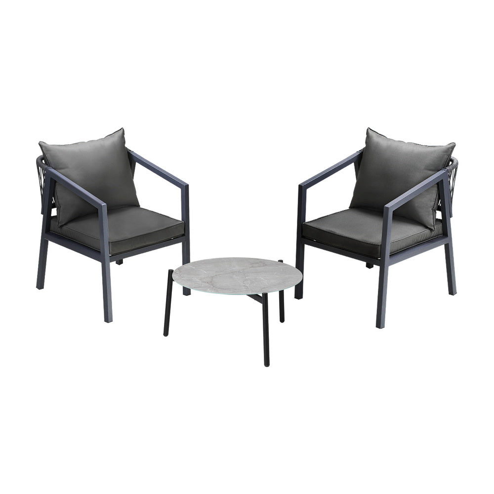 Livsip 3PCS Outdoor Patio Set 50cm Coffee Table Grey Chairs-Outdoor Patio Set-PEROZ Accessories