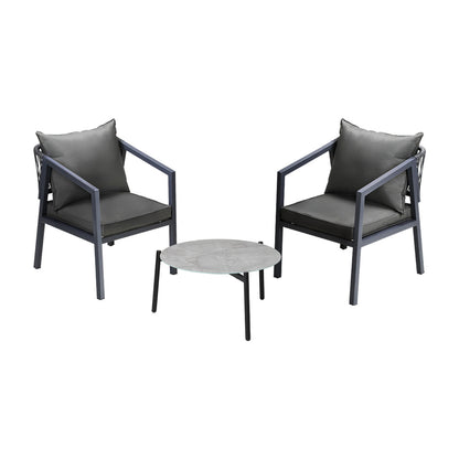 Livsip 3PCS Outdoor Patio Set 50cm Coffee Table Grey Chairs-Outdoor Patio Set-PEROZ Accessories