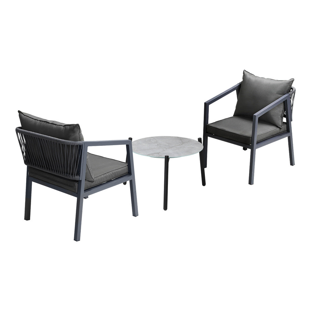 Livsip 3PCS Outdoor Patio Set 50cm Coffee Table Grey Chairs-Outdoor Patio Set-PEROZ Accessories