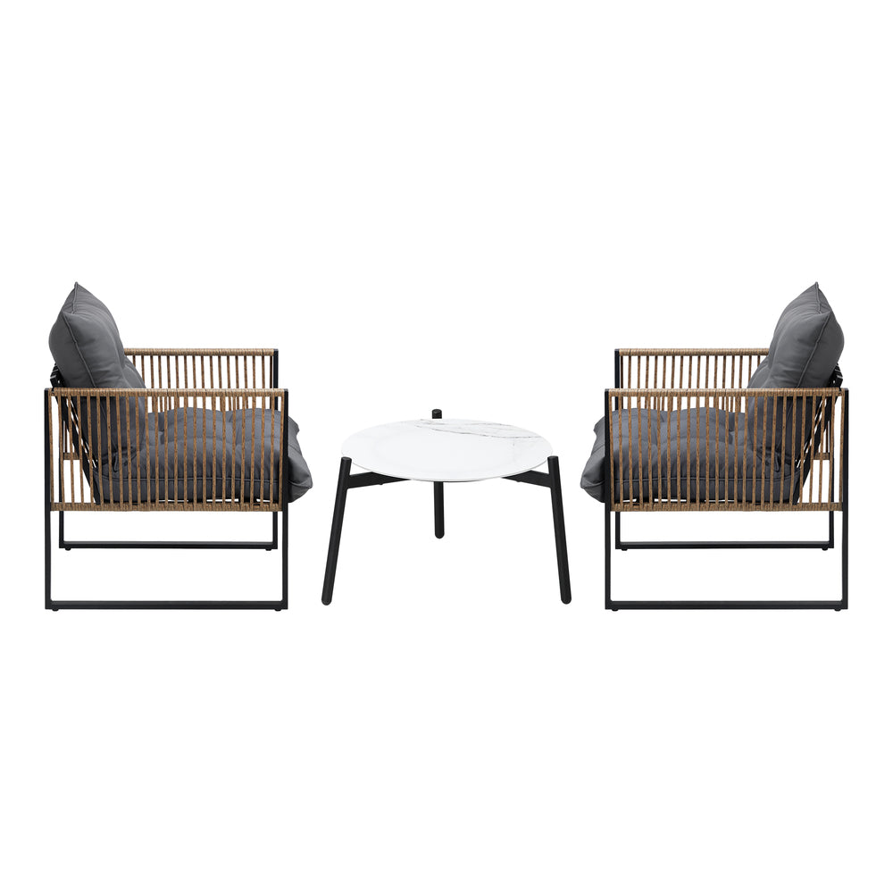 Livsip 3PCS Outdoor Patio Set 50cm Coffee Table Rattan Chairs-Outdoor Patio Set-PEROZ Accessories