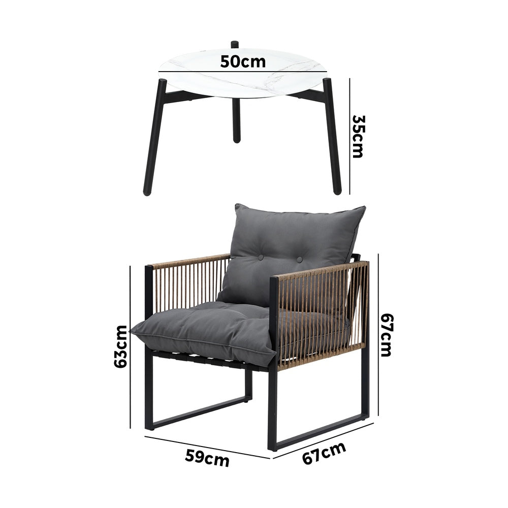Livsip 3PCS Outdoor Patio Set 50cm Coffee Table Rattan Chairs-Outdoor Patio Set-PEROZ Accessories