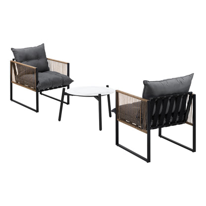 Livsip 3PCS Outdoor Patio Set 50cm Coffee Table Rattan Chairs-Outdoor Patio Set-PEROZ Accessories