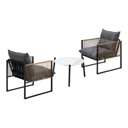 Livsip 3PCS Outdoor Patio Set 50cm Coffee Table Rattan Chairs-Outdoor Patio Set-PEROZ Accessories