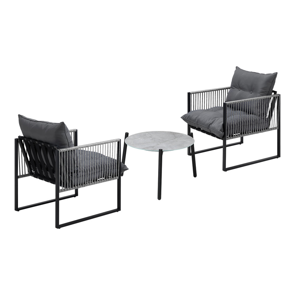 Livsip 3PCS Outdoor Patio Set 50cm Grey Table Cushioned Armchairs-Outdoor Patio Set-PEROZ Accessories