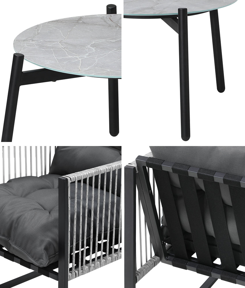 Livsip 3PCS Outdoor Patio Set 50cm Grey Table Cushioned Armchairs-Outdoor Patio Set-PEROZ Accessories
