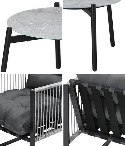Livsip 3PCS Outdoor Patio Set 50cm Grey Table Cushioned Armchairs-Outdoor Patio Set-PEROZ Accessories