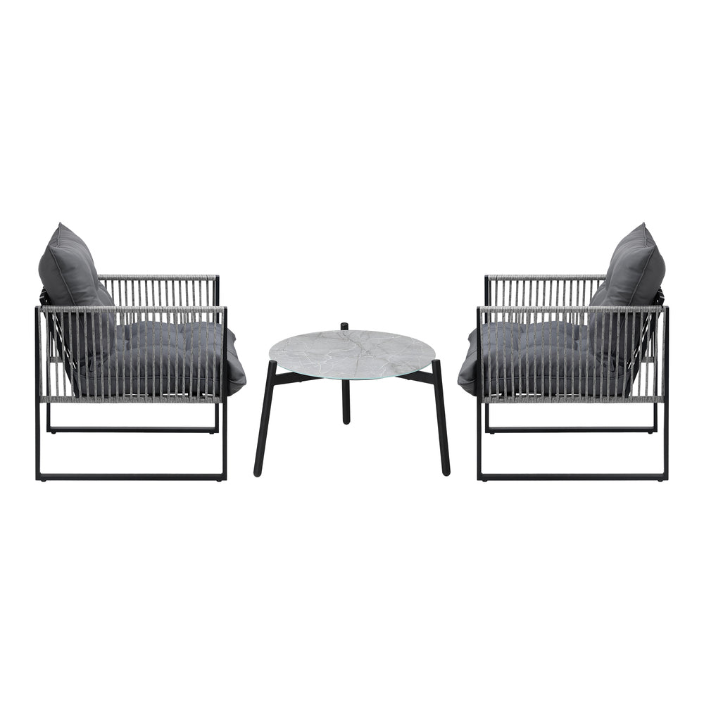 Livsip 3PCS Outdoor Patio Set 50cm Grey Table Cushioned Armchairs-Outdoor Patio Set-PEROZ Accessories