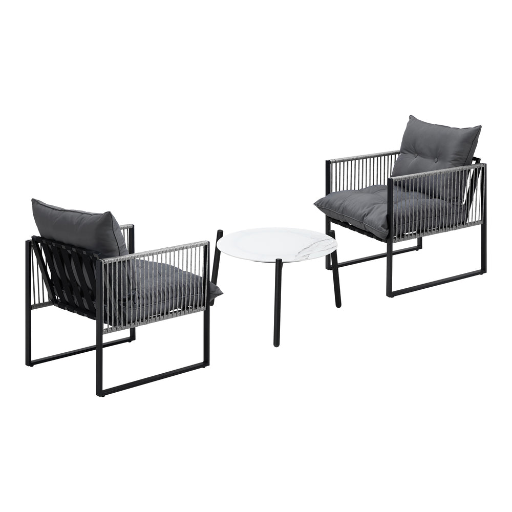 Livsip 3PCS Outdoor Patio Set 50cm White Table Cushioned Armchairs-Outdoor Patio Set-PEROZ Accessories