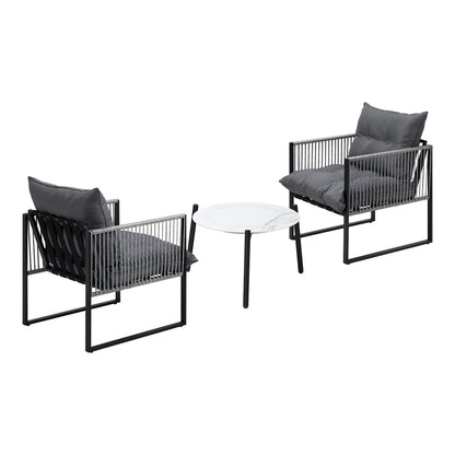 Livsip 3PCS Outdoor Patio Set 50cm White Table Cushioned Armchairs-Outdoor Patio Set-PEROZ Accessories