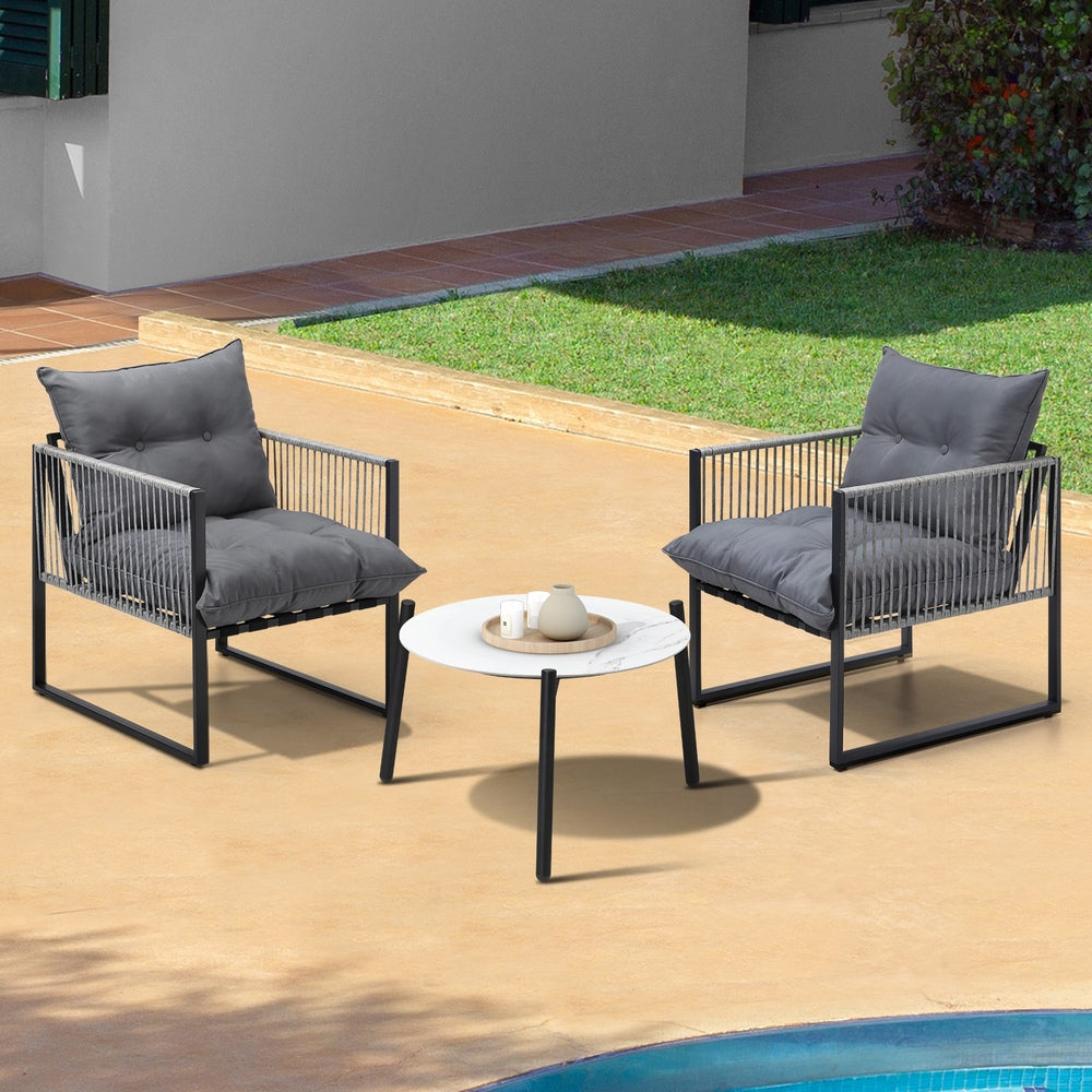 Livsip 3PCS Outdoor Patio Set 50cm White Table Cushioned Armchairs-Outdoor Patio Set-PEROZ Accessories