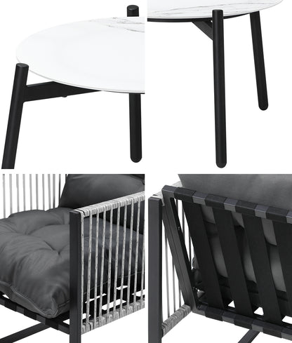 Livsip 3PCS Outdoor Patio Set 50cm White Table Cushioned Armchairs-Outdoor Patio Set-PEROZ Accessories