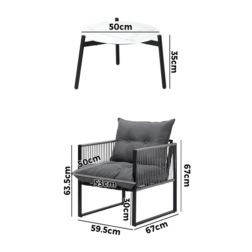 Livsip 3PCS Outdoor Patio Set 50cm White Table Cushioned Armchairs-Outdoor Patio Set-PEROZ Accessories