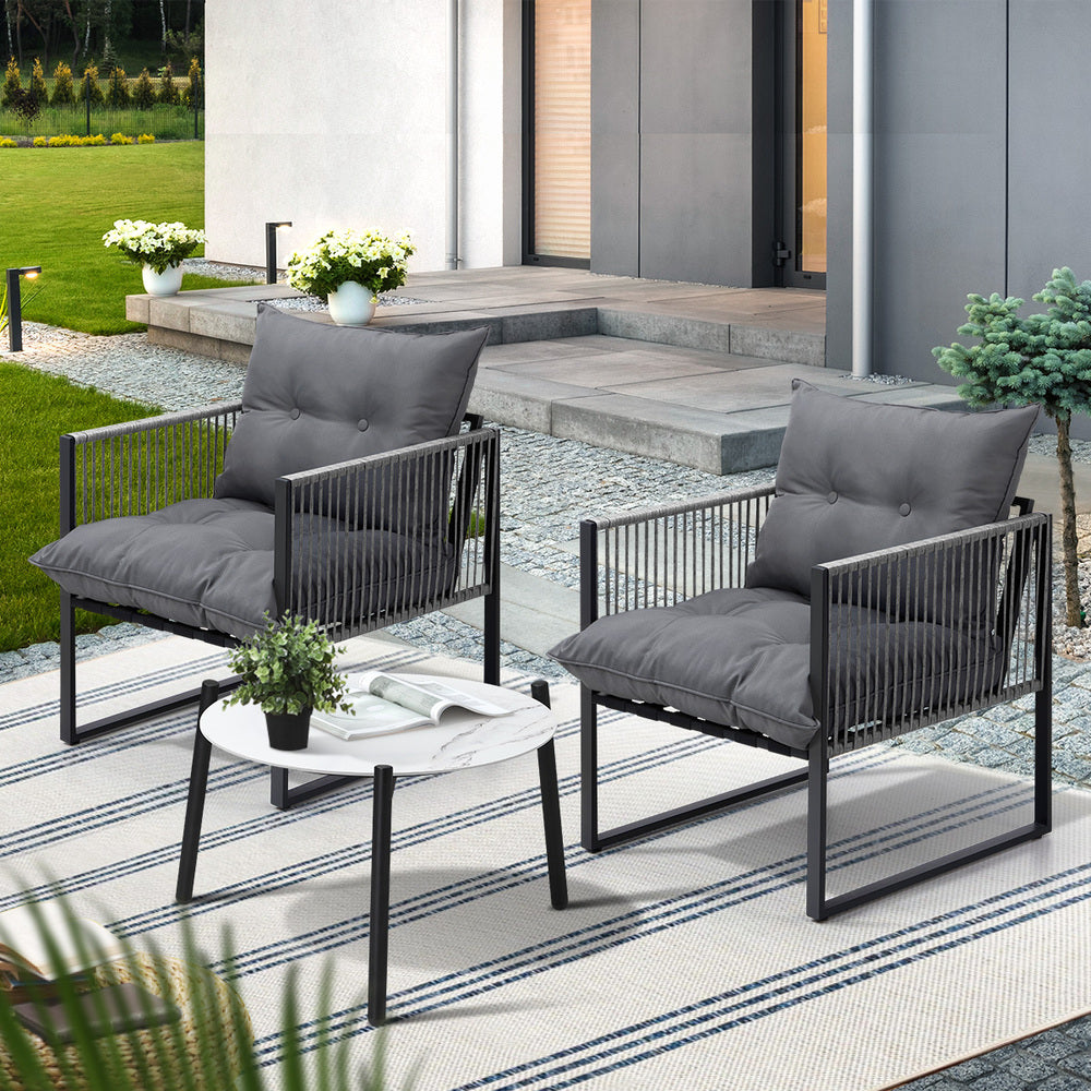 Livsip 3PCS Outdoor Patio Set 50cm White Table Cushioned Armchairs-Outdoor Patio Set-PEROZ Accessories