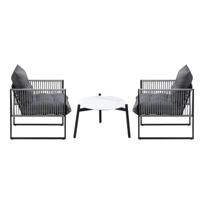 Livsip 3PCS Outdoor Patio Set 50cm White Table Cushioned Armchairs-Outdoor Patio Set-PEROZ Accessories