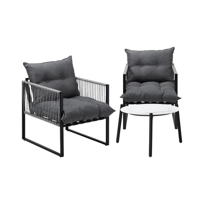 Livsip 3PCS Outdoor Patio Set 50cm White Table Cushioned Armchairs-Outdoor Patio Set-PEROZ Accessories