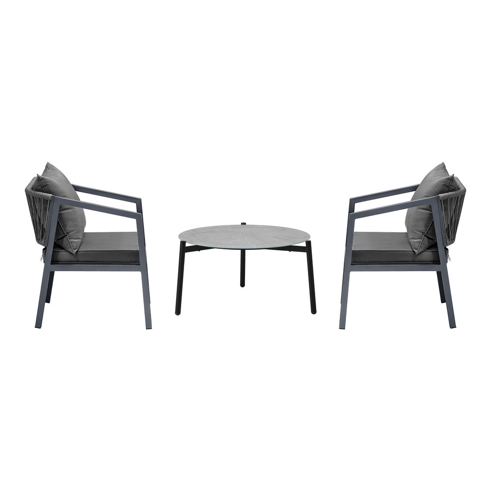 Livsip 3PCS Outdoor Patio Set 70cm Coffee Table Grey Chairs-Outdoor Patio Set-PEROZ Accessories