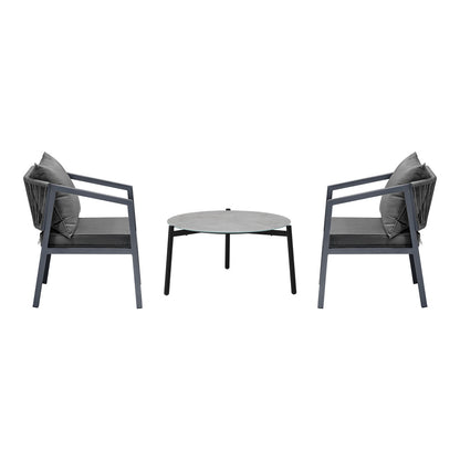 Livsip 3PCS Outdoor Patio Set 70cm Coffee Table Grey Chairs-Outdoor Patio Set-PEROZ Accessories