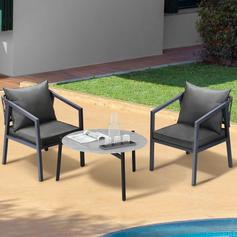 Livsip 3PCS Outdoor Patio Set 70cm Coffee Table Grey Chairs-Outdoor Patio Set-PEROZ Accessories
