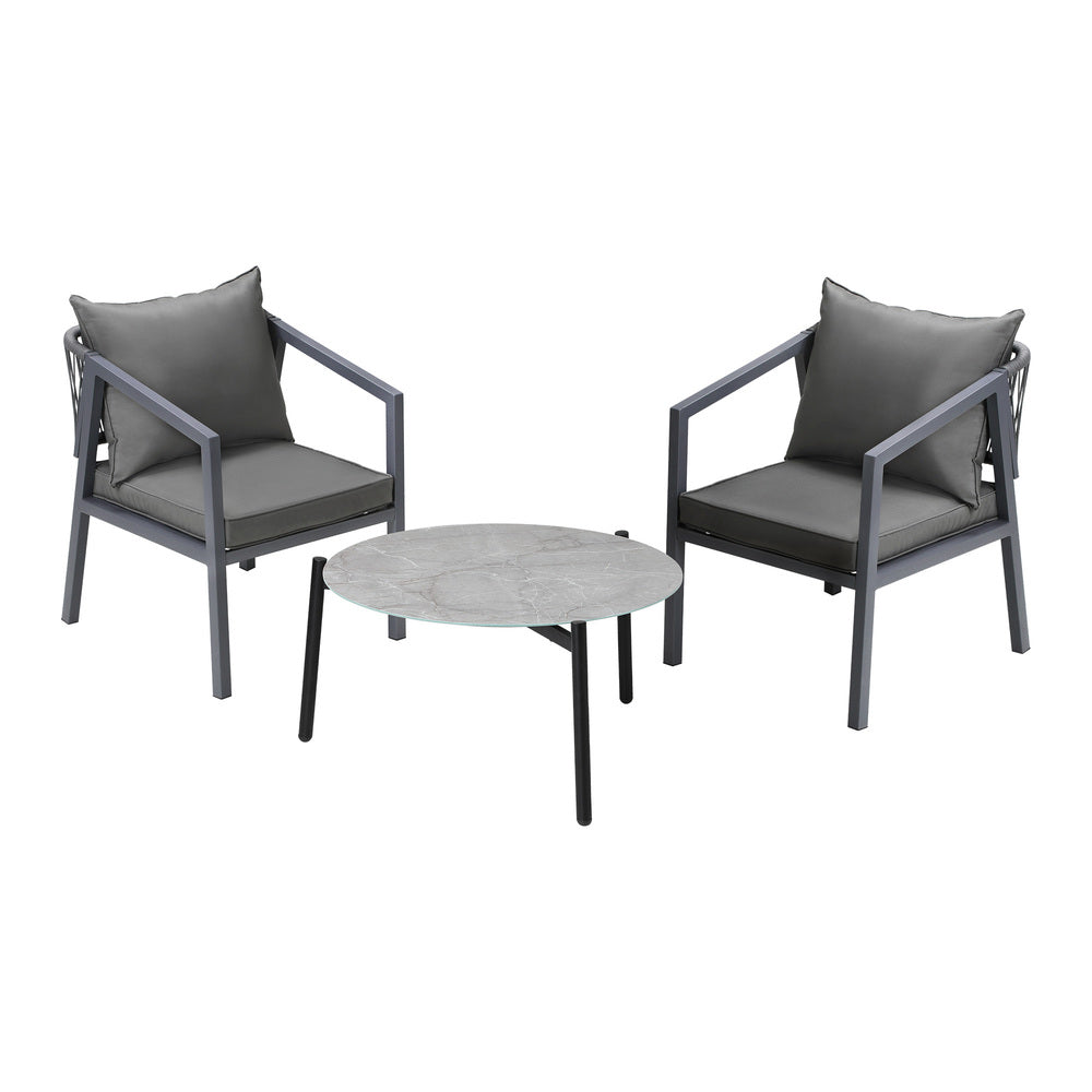 Livsip 3PCS Outdoor Patio Set 70cm Coffee Table Grey Chairs-Outdoor Patio Set-PEROZ Accessories