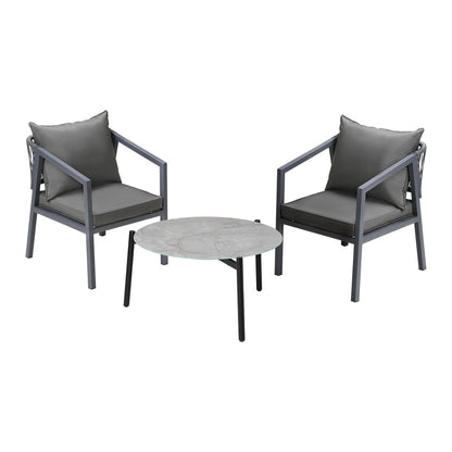 Livsip 3PCS Outdoor Patio Set 70cm Coffee Table Grey Chairs-Outdoor Patio Set-PEROZ Accessories