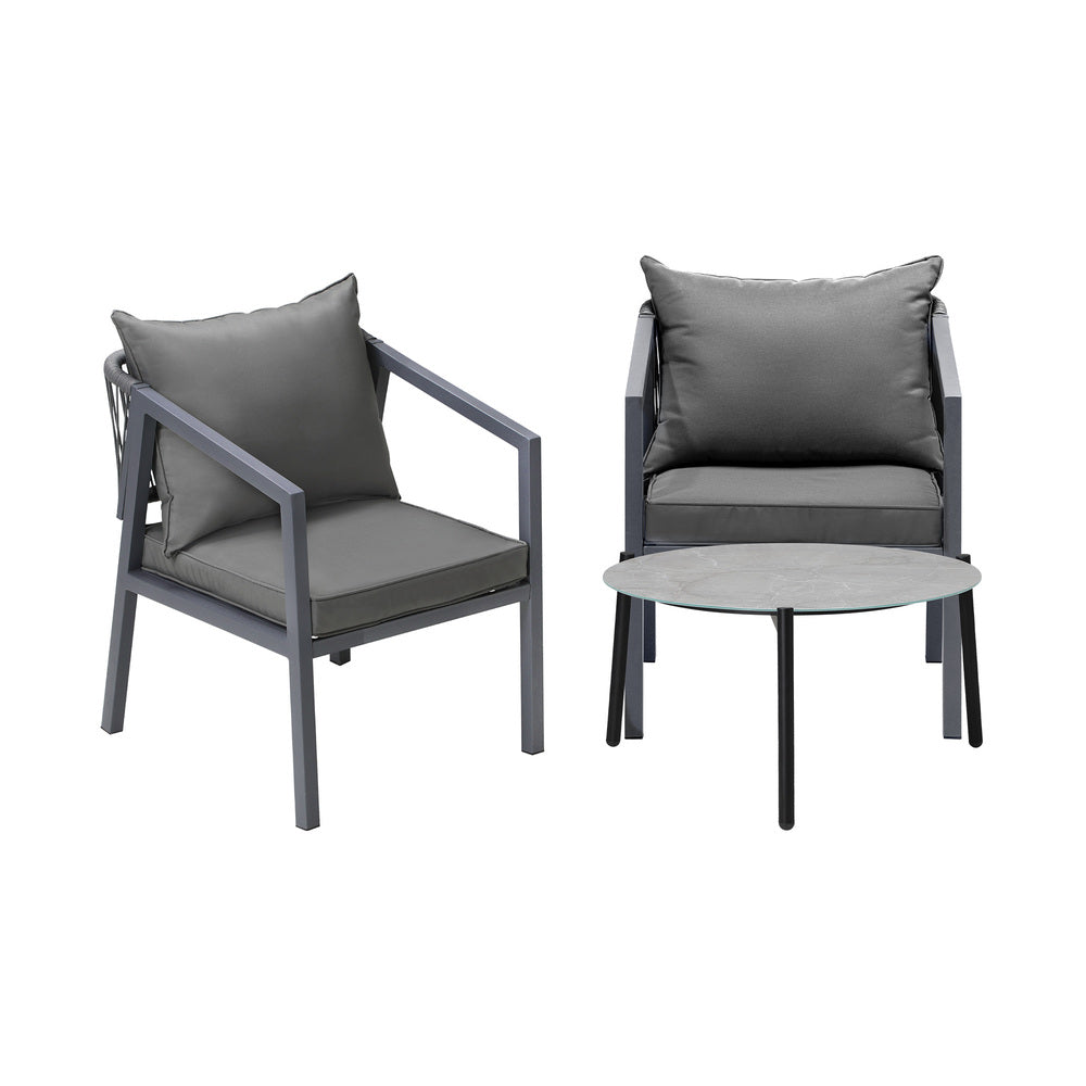 Livsip 3PCS Outdoor Patio Set 70cm Coffee Table Grey Chairs-Outdoor Patio Set-PEROZ Accessories