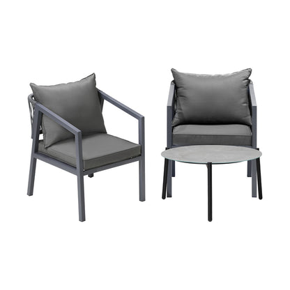 Livsip 3PCS Outdoor Patio Set 70cm Coffee Table Grey Chairs-Outdoor Patio Set-PEROZ Accessories