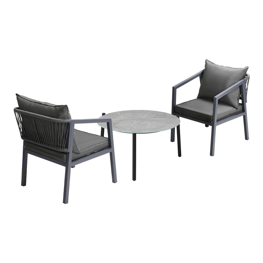 Livsip 3PCS Outdoor Patio Set 70cm Coffee Table Grey Chairs-Outdoor Patio Set-PEROZ Accessories