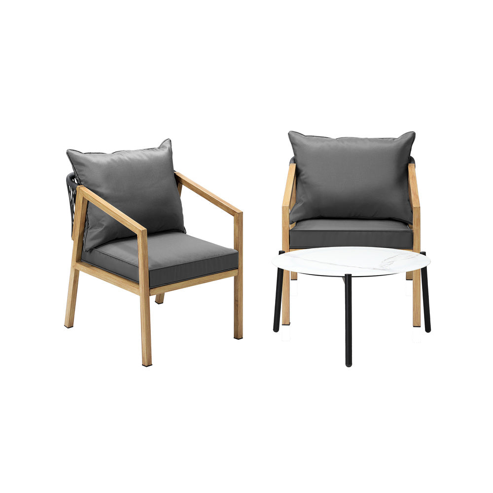 Livsip 3PCS Outdoor Patio Set 70cm Coffee Table Grey and Natural Chairs-Outdoor Patio Set-PEROZ Accessories