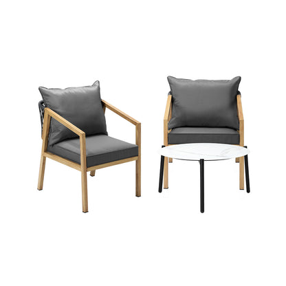 Livsip 3PCS Outdoor Patio Set 70cm Coffee Table Grey and Natural Chairs-Outdoor Patio Set-PEROZ Accessories