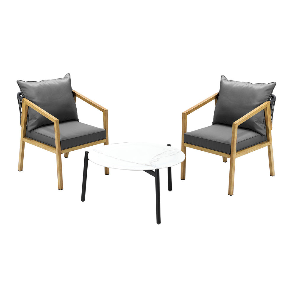 Livsip 3PCS Outdoor Patio Set 70cm Coffee Table Grey and Natural Chairs-Outdoor Patio Set-PEROZ Accessories