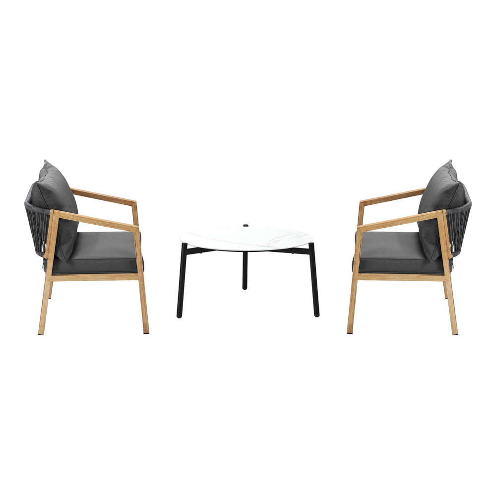 Livsip 3PCS Outdoor Patio Set 70cm Coffee Table Grey and Natural Chairs-Outdoor Patio Set-PEROZ Accessories