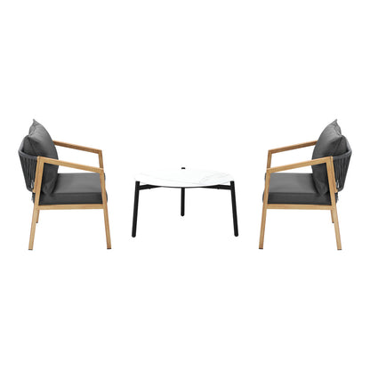 Livsip 3PCS Outdoor Patio Set 70cm Coffee Table Grey and Natural Chairs-Outdoor Patio Set-PEROZ Accessories