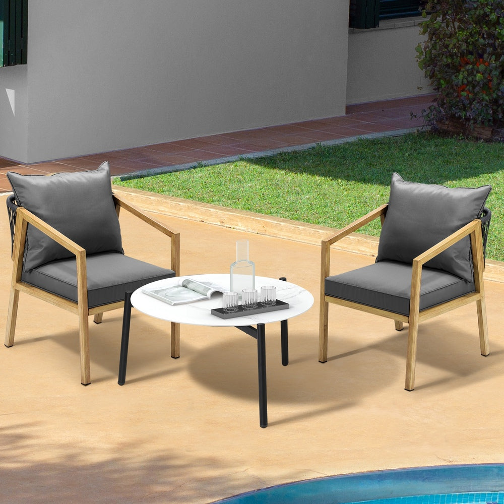 Livsip 3PCS Outdoor Patio Set 70cm Coffee Table Grey and Natural Chairs-Outdoor Patio Set-PEROZ Accessories