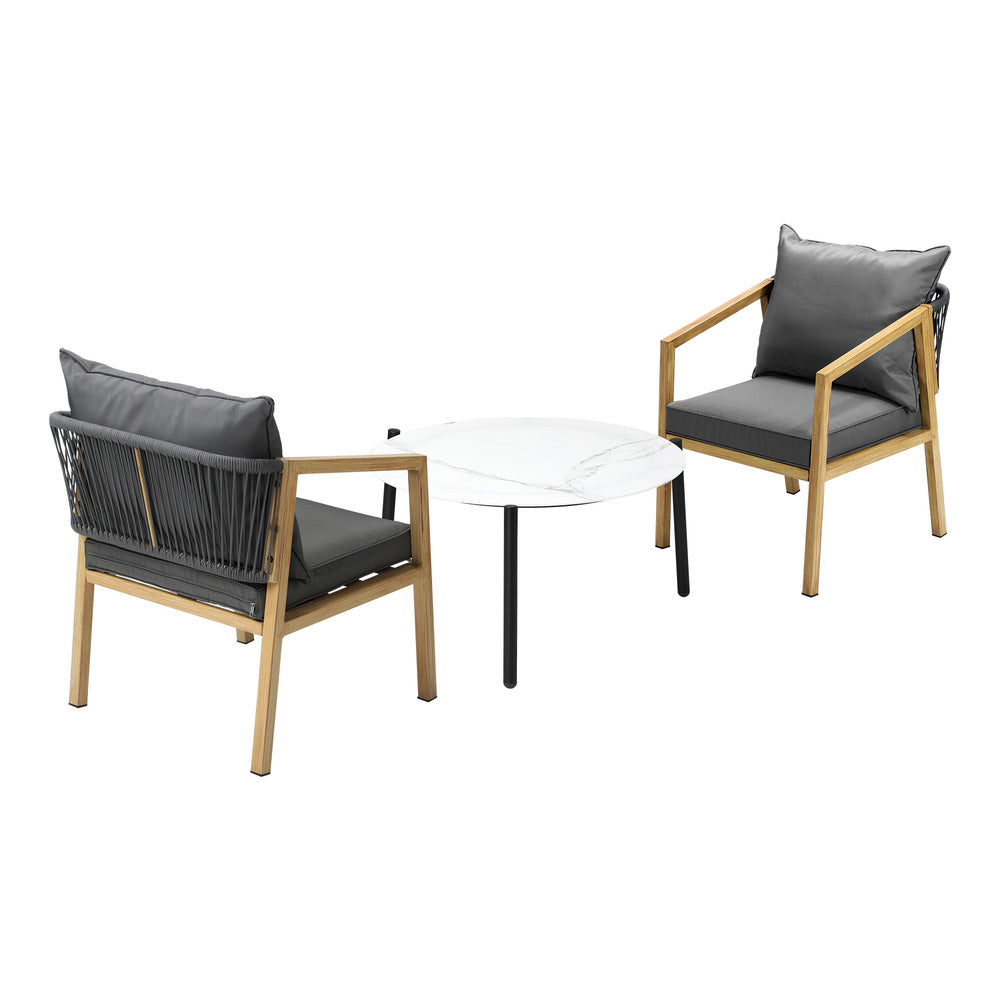 Livsip 3PCS Outdoor Patio Set 70cm Coffee Table Grey and Natural Chairs-Outdoor Patio Set-PEROZ Accessories