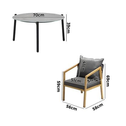 Livsip 3PCS Outdoor Patio Set 70cm Coffee Table Natural Chairs-Outdoor Patio Set-PEROZ Accessories