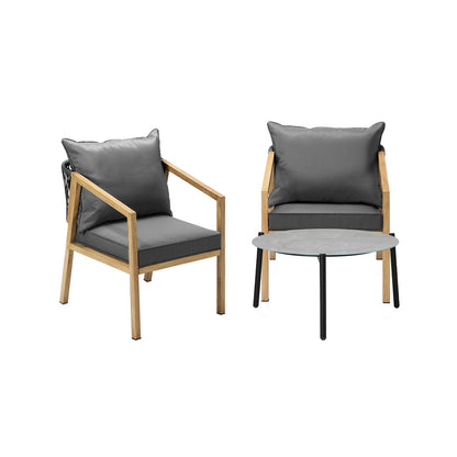 Livsip 3PCS Outdoor Patio Set 70cm Coffee Table Natural Chairs-Outdoor Patio Set-PEROZ Accessories