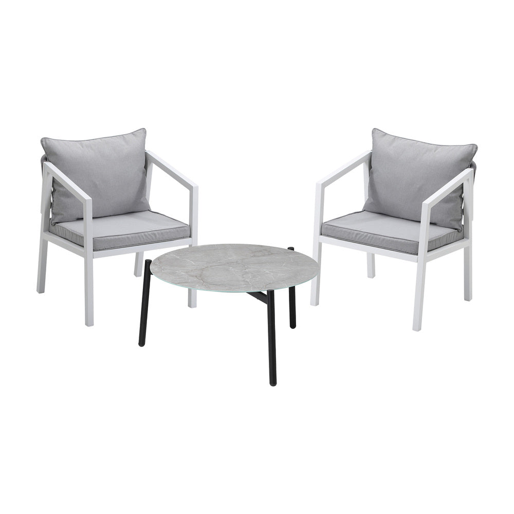 Livsip 3PCS Outdoor Patio Set 70cm Coffee Table White Chairs-Outdoor Patio Set-PEROZ Accessories