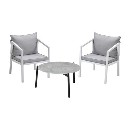 Livsip 3PCS Outdoor Patio Set 70cm Coffee Table White Chairs-Outdoor Patio Set-PEROZ Accessories