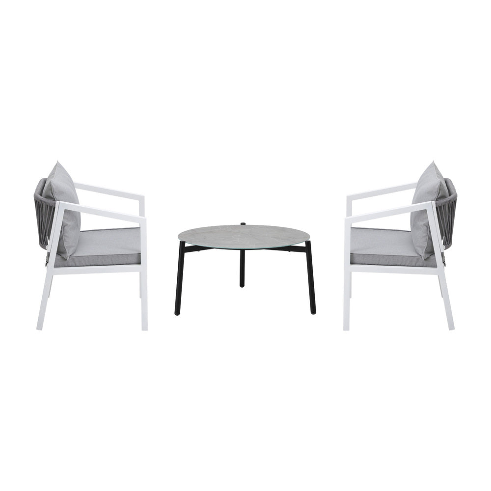 Livsip 3PCS Outdoor Patio Set 70cm Coffee Table White Chairs-Outdoor Patio Set-PEROZ Accessories