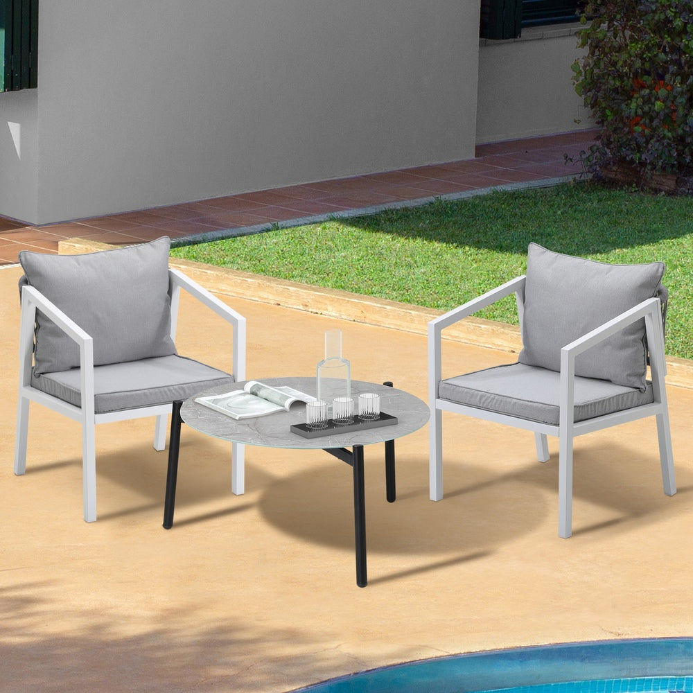 Livsip 3PCS Outdoor Patio Set 70cm Coffee Table White Chairs-Outdoor Patio Set-PEROZ Accessories