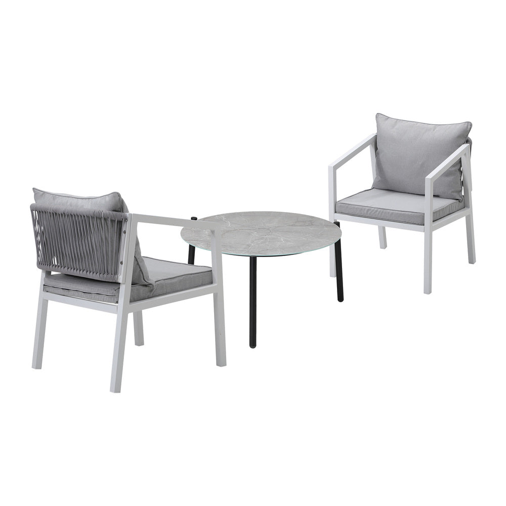 Livsip 3PCS Outdoor Patio Set 70cm Coffee Table White Chairs-Outdoor Patio Set-PEROZ Accessories