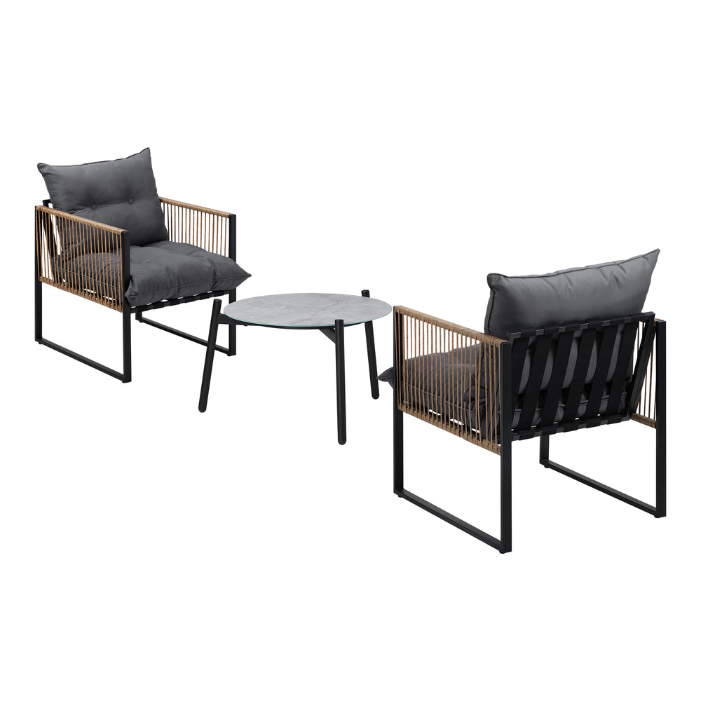 Livsip 3PCS Outdoor Patio Set Grey 50cm Coffee Table Rattan Chairs-Outdoor Patio Set-PEROZ Accessories