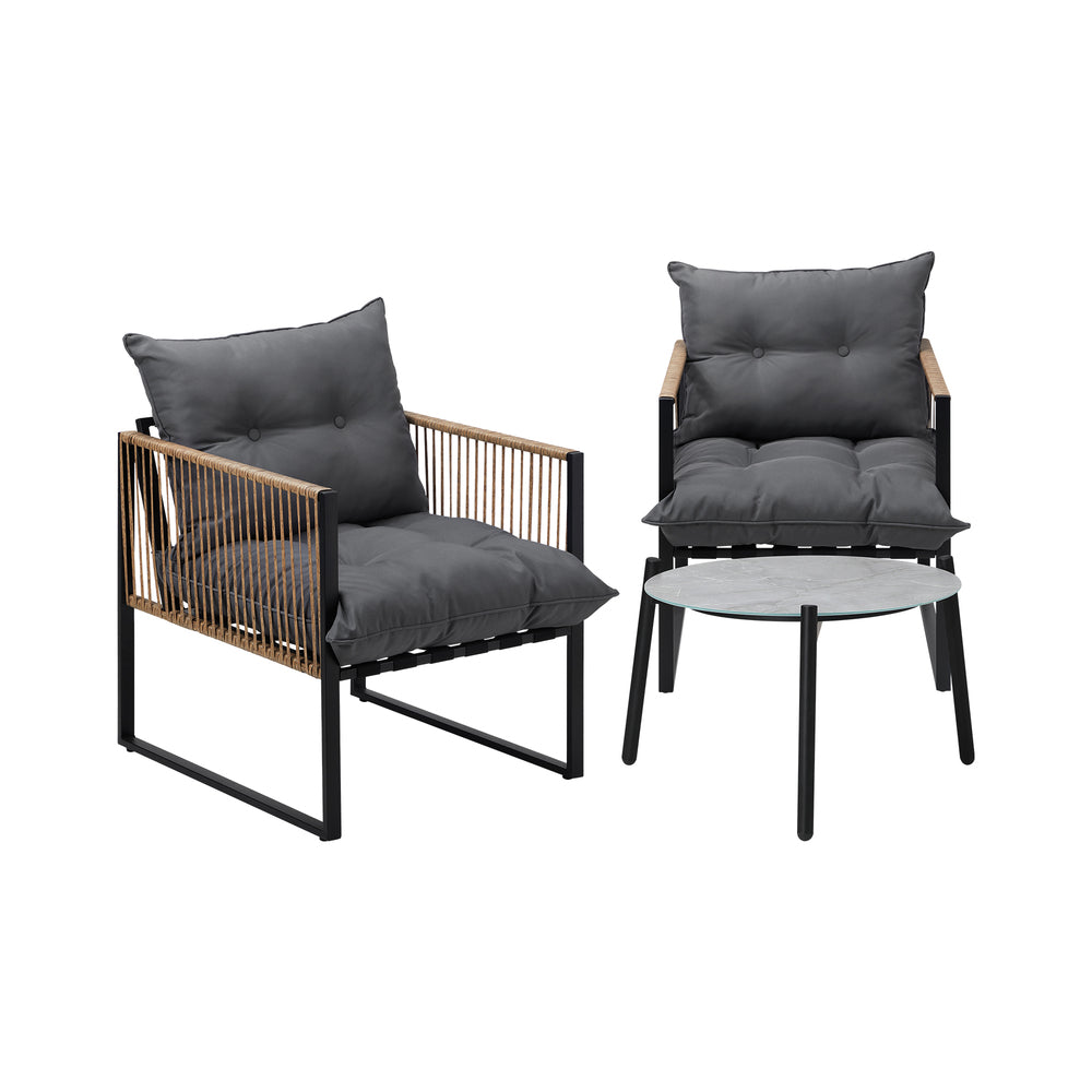 Livsip 3PCS Outdoor Patio Set Grey 50cm Coffee Table Rattan Chairs-Outdoor Patio Set-PEROZ Accessories
