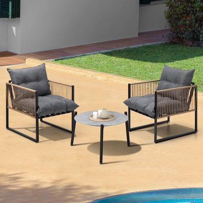 Livsip 3PCS Outdoor Patio Set Grey 50cm Coffee Table Rattan Chairs-Outdoor Patio Set-PEROZ Accessories