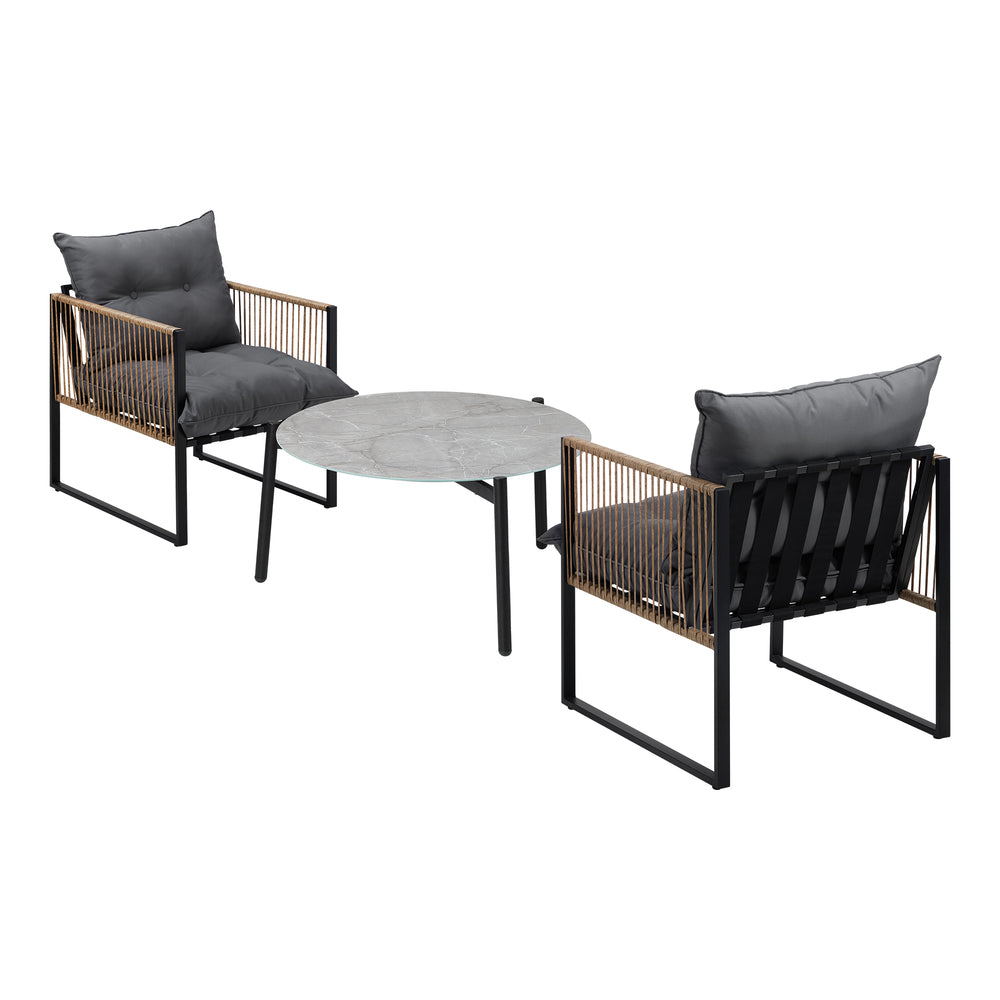 Livsip 3PCS Outdoor Patio Set Grey 70cm Coffee Table Rattan Chairs-Outdoor Patio Set-PEROZ Accessories