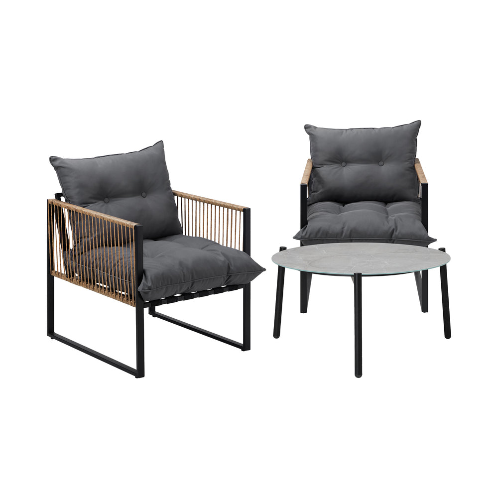 Livsip 3PCS Outdoor Patio Set Grey 70cm Coffee Table Rattan Chairs-Outdoor Patio Set-PEROZ Accessories