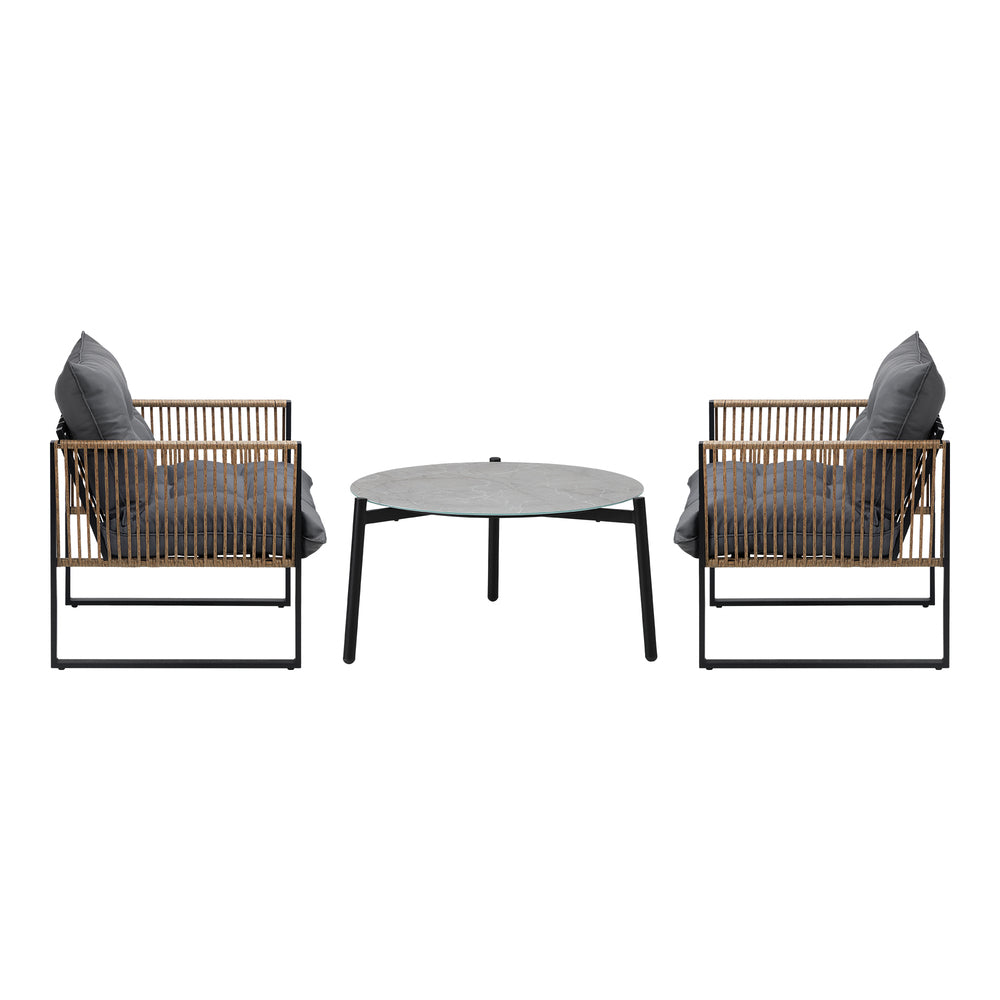 Livsip 3PCS Outdoor Patio Set Grey 70cm Coffee Table Rattan Chairs-Outdoor Patio Set-PEROZ Accessories