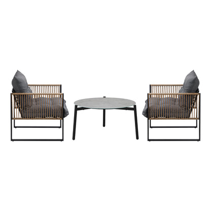 Livsip 3PCS Outdoor Patio Set Grey 70cm Coffee Table Rattan Chairs-Outdoor Patio Set-PEROZ Accessories